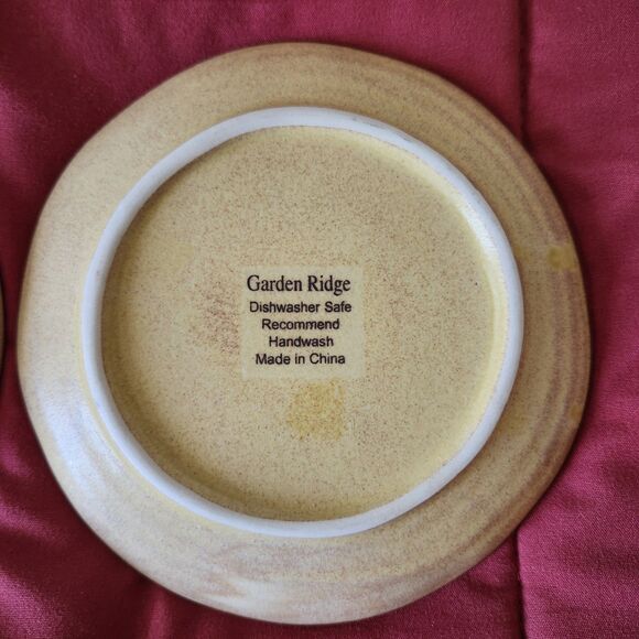 Garden Ridge Pottery Yellow Flower 5" Salad Dessert Plates Set of 2 Tan Green - Picture 6 of 8